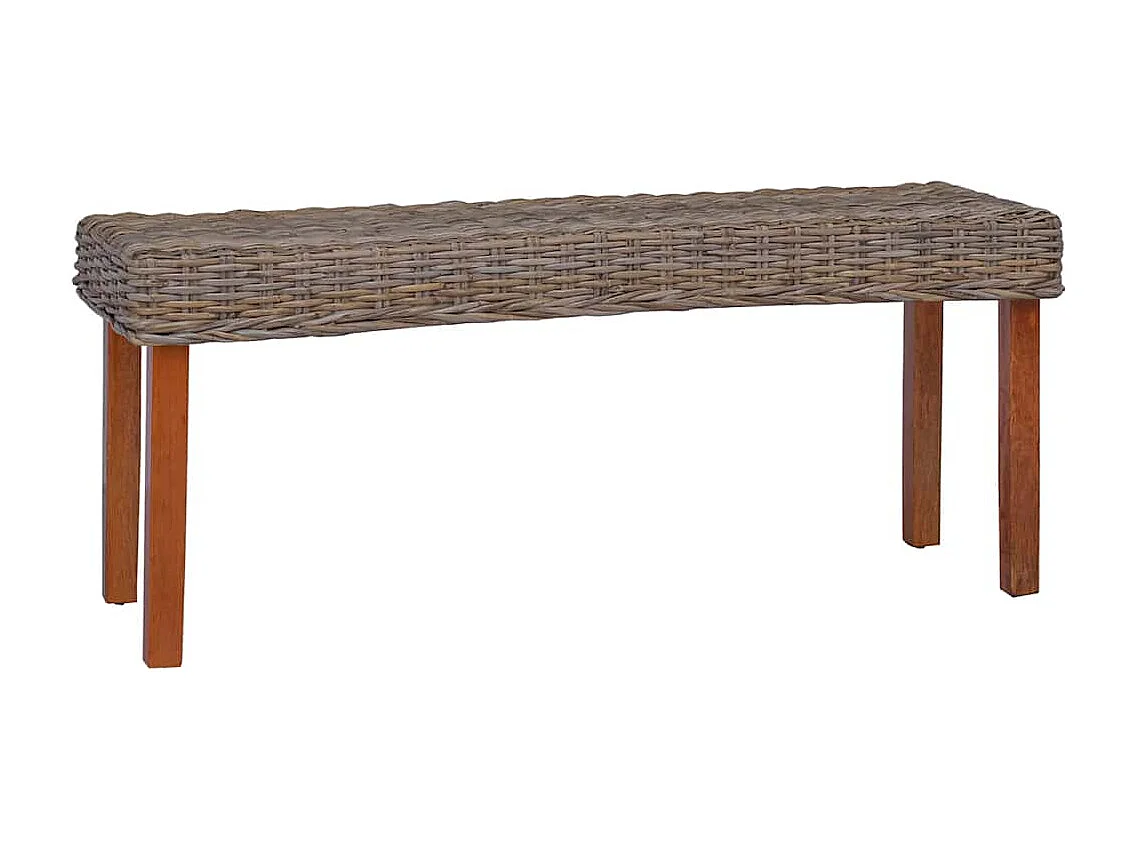 Bankje 110 cm natuurlijk kubu rattan en massief mangohout