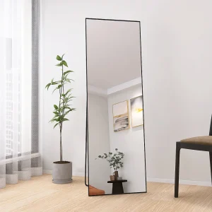 165*60cm rechthoekige make-upspiegel van gehard glas, frame van aluminiumlegering, zwart