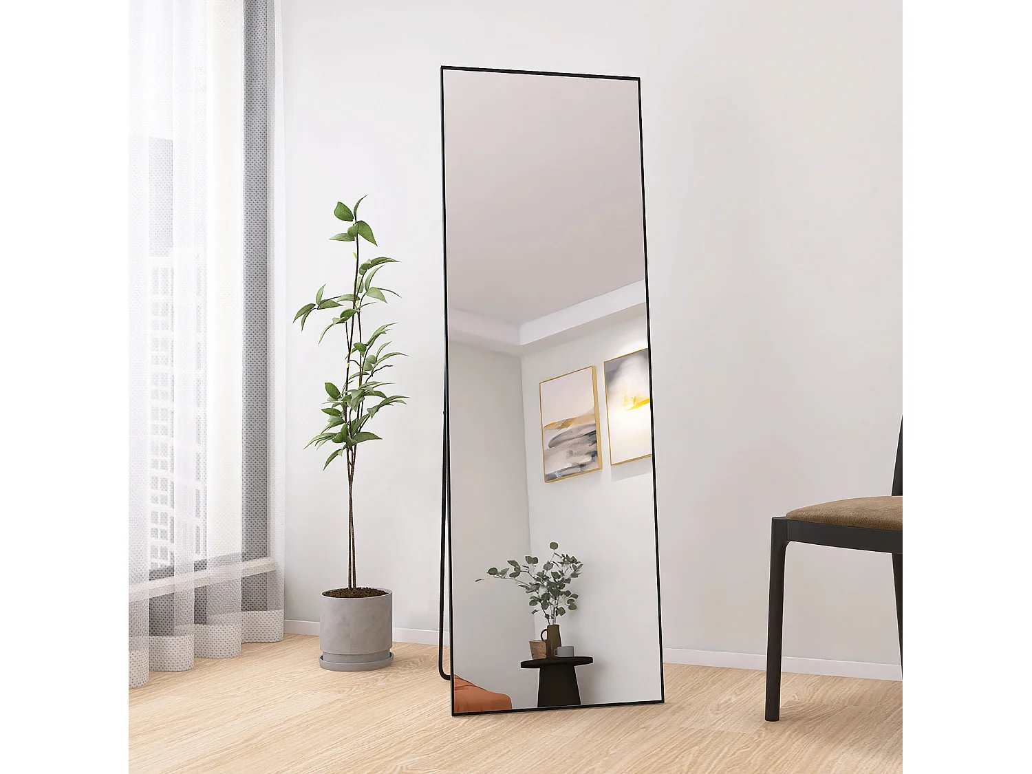 165*60cm rechthoekige make-upspiegel van gehard glas, frame van aluminiumlegering, zwart