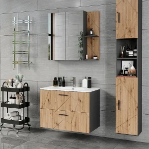 Badkamermeubelset antraciet/goudkleurig eiken 80×44.6×57 irma Badkamermeubelset antraciet/goudkleurig eiken 80×44.6×57 irma