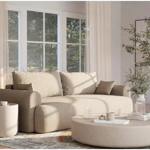 3-zits slaapbank met opbergruimte – chenille stof – beige – TOLUCA 3-zits slaapbank met opbergruimte – chenille stof – beige – TOLUCA