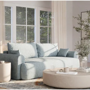 3-zits slaapbank met opbergruimte – chenille stof – lichtblauw – TOLUCA 3-zits slaapbank met opbergruimte – chenille stof – lichtblauw – TOLUCA
