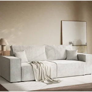3-zits slaapbank met opbergruimte – chenille stof – grijs – MILOS 3-zits slaapbank met opbergruimte – chenille stof – grijs – MILOS