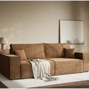 3-zits slaapbank met opbergruimte – chenille stof – bruin – MILOS 3-zits slaapbank met opbergruimte – chenille stof – bruin – MILOS