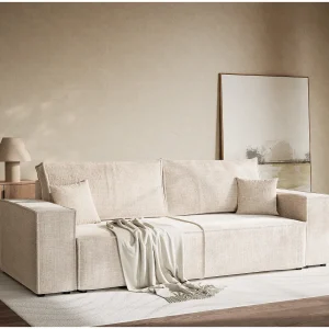 3-zits slaapbank met opbergruimte – chenille stof – creme – MILOS 3-zits slaapbank met opbergruimte – chenille stof – creme – MILOS