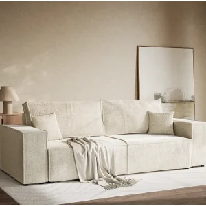3-zits slaapbank met opbergruimte – chenille stof – beige grijs – MILOS 3-zits slaapbank met opbergruimte – chenille stof – beige grijs – MILOS