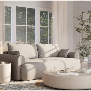 3-zits slaapbank met opbergruimte – geweven stof – beige grijs – TOLUCA 3-zits slaapbank met opbergruimte – geweven stof – beige grijs – TOLUCA