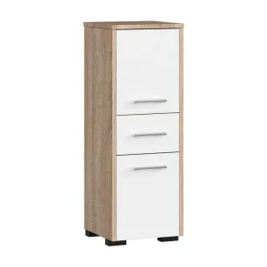 Badkamerzuil, 2 deuren, 1 lade, 140 x 30 x 30 cm, Sonoma eiken, mat wit Badkamerzuil, 2 deuren, 1 lade, 140 x 30 x 30 cm, Sonoma eiken, mat wit