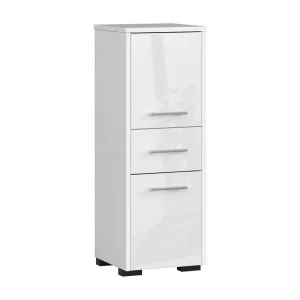 Badkamerzuil, 2 deuren, 1 lade, 140 x 30 x 30 cm, mat wit, glanzend wit Badkamerzuil, 2 deuren, 1 lade, 140 x 30 x 30 cm, mat wit, glanzend wit