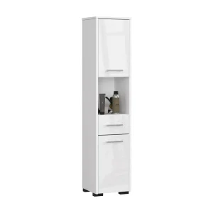 Badkamerzuil, 2 deuren, 1 lade, 140 x 30 x 30 cm, mat wit, glanzend wit Badkamerzuil, 2 deuren, 1 lade, 140 x 30 x 30 cm, mat wit, glanzend wit
