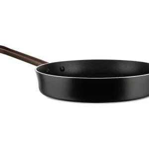 Alessi Koekenpan PU113/24B van zwart roestvrij aluminium, ontwerp Patricia Urquiola, 38 cm, ergonomisch lang handvat