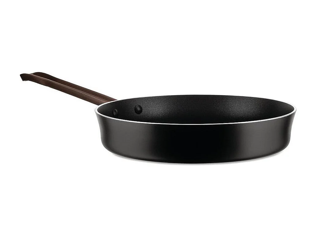 Alessi Koekenpan PU113/24B van zwart roestvrij aluminium, ontwerp Patricia Urquiola, 38 cm, ergonomisch lang handvat
