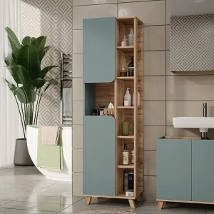 Badkamerkast sonoma/blauw 50x35x175 karen