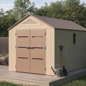 Beige en bruine kunsthars tuinhuis 9,5 m² met vloer – dikte 22 mm – ANTEVA Beige en bruine kunsthars tuinhuis 9,5 m² met vloer – dikte 22 mm – ANTEVA