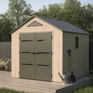 Tuinhuis van beige en grijs kunsthars 6,15 m² met vloer – dikte 22 mm – ANTEVA Tuinhuis van beige en grijs kunsthars 6,15 m² met vloer – dikte 22 mm – ANTEVA