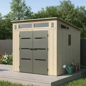 Tuinhuis van hars met éénzijdig dak beige en grijs 6,5 m² met vloer – dikte 22 mm – ANTEVA Tuinhuis van hars met éénzijdig dak beige en grijs 6,5 m² met vloer – dikte 22 mm – ANTEVA