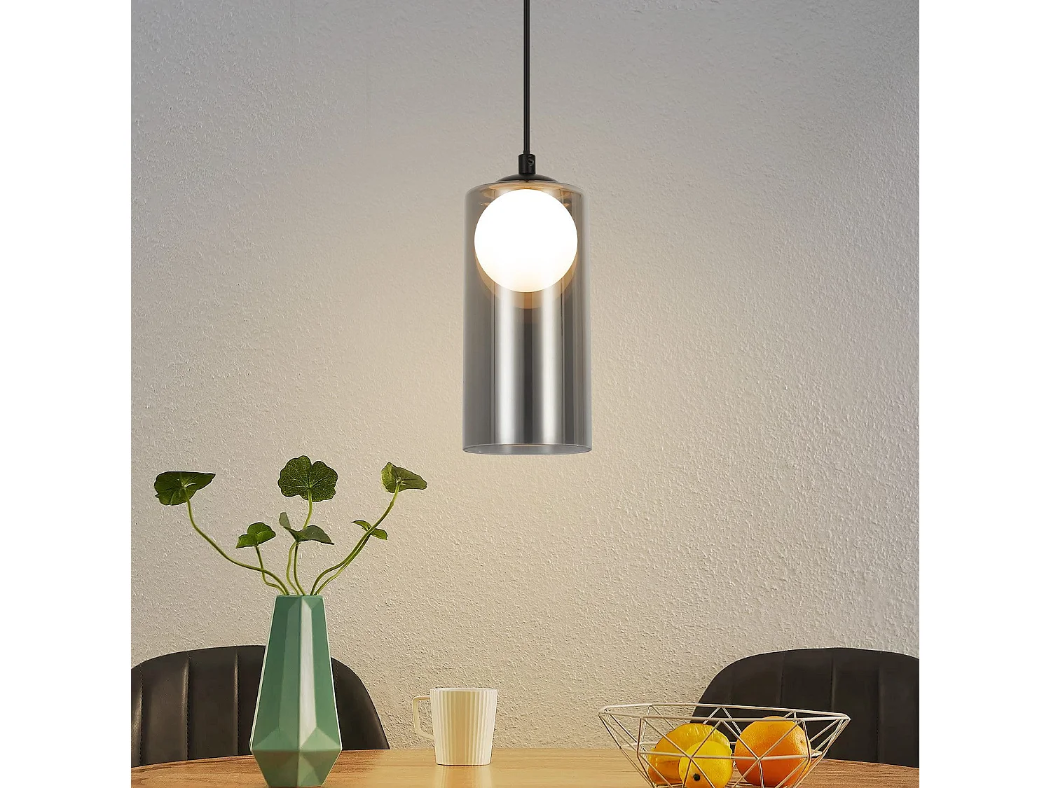 1e Vintage Hanglamp voor Eettafel, Rookgrijs, G9, Ovaal, Verstelbare Hoogte, voor Woonkamer