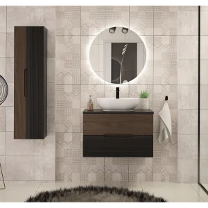 Badkamerset 80 cm Kast met blad Zwart mat / Notenhout Avella Badkamerset 80 cm Kast met blad Zwart mat / Notenhout Avella