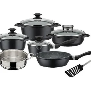 10-delige Kookset Aluminium Gesmeed GOURMET GRANIT Inductie met Vitaflon Coating en Glazen Deksel