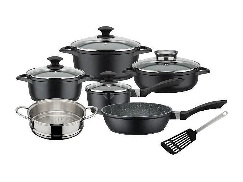 10-delige Kookset Aluminium Gesmeed GOURMET GRANIT Inductie met Vitaflon Coating en Glazen Deksel