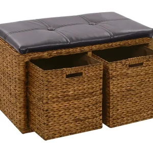 Bankje met 2 manden 71x40x42 cm zeegras bruin Bankje met 2 manden 71x40x42 cm zeegras bruin
