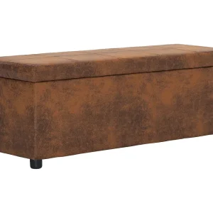 Bankje met opbergvak 116 cm kunstsuède bruin Bankje met opbergvak 116 cm kunstsuède bruin