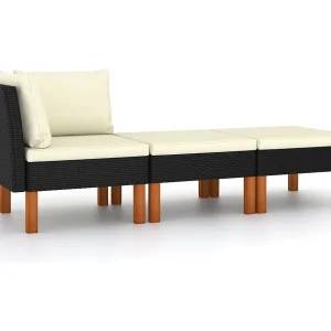 3-delige Loungeset poly rattan en massief eucalyptushout 3-delige Loungeset poly rattan en massief eucalyptushout