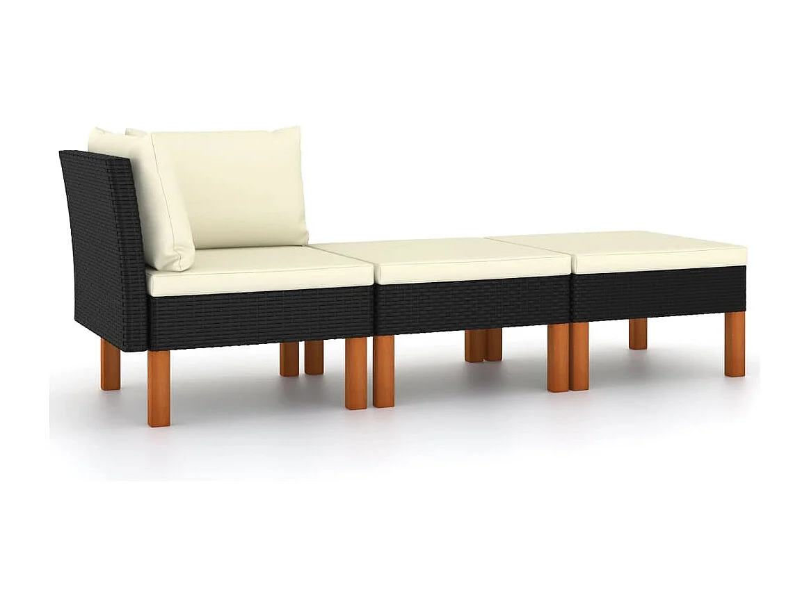3-delige Loungeset poly rattan en massief eucalyptushout
