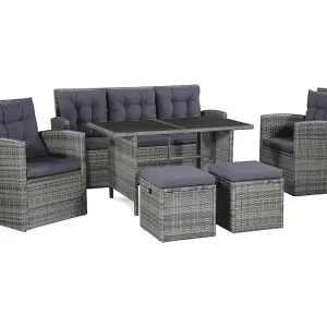 6-delige Loungeset met kussens poly rattan grijs 6-delige Loungeset met kussens poly rattan grijs