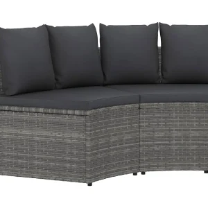 2-delige Loungeset met kussens poly rattan grijs
