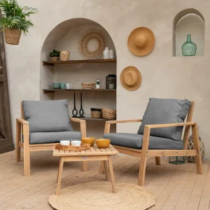 Acacia 2-zits tuinset GILI – grijze kussens