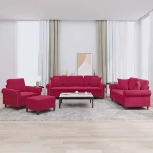 4-delige Loungeset met kussens fluweel wijnrood 4-delige Loungeset met kussens fluweel wijnrood