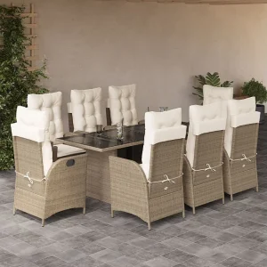 9-delige Tuinset met kussens poly rattan beige 9-delige Tuinset met kussens poly rattan beige