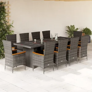 11-delige Tuinset met kussens poly rattan grijs 11-delige Tuinset met kussens poly rattan grijs