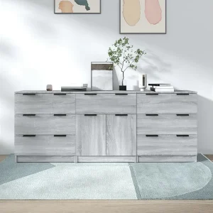 3-delige Dressoirs bewerkt hout grijs sonoma eikenkleurig 3-delige Dressoirs bewerkt hout grijs sonoma eikenkleurig
