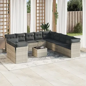 12-delige Loungeset met kussens poly rattan lichtgrijs 12-delige Loungeset met kussens poly rattan lichtgrijs