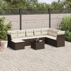 9-delige Loungeset met kussens poly rattan bruin 9-delige Loungeset met kussens poly rattan bruin