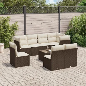 9-delige Loungeset met kussens poly rattan bruin 9-delige Loungeset met kussens poly rattan bruin