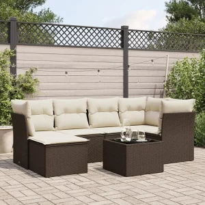 7-delige Loungeset met kussens poly rattan bruin 7-delige Loungeset met kussens poly rattan bruin