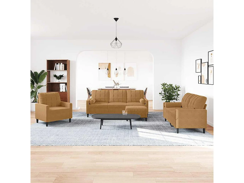 4-delige Loungeset met kussens en bolsters fluweel bruin
