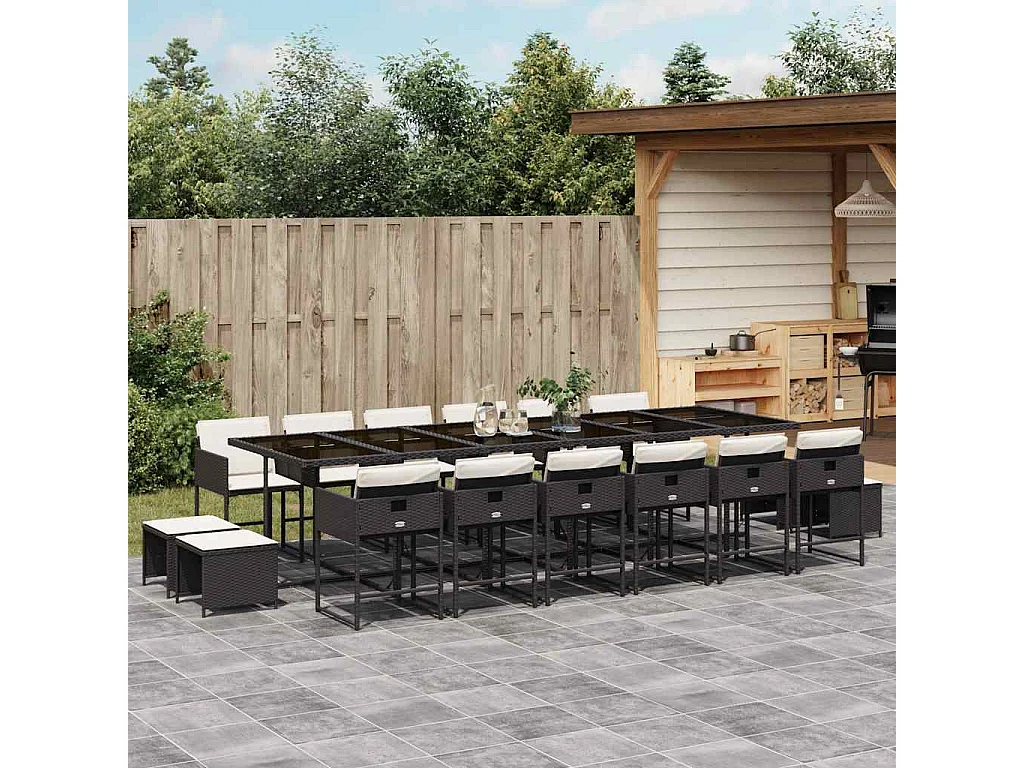 17-delige Tuinset met kussens poly rattan zwart