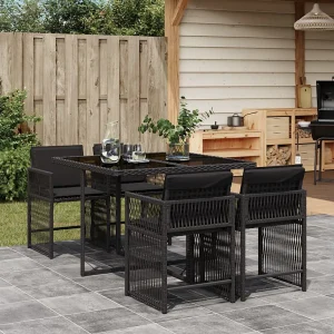 5-delige Tuinset met kussens poly rattan zwart 5-delige Tuinset met kussens poly rattan zwart