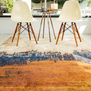 Abstract tapijt – 120x170cm – oranje, blauw, beige – Nova Distress