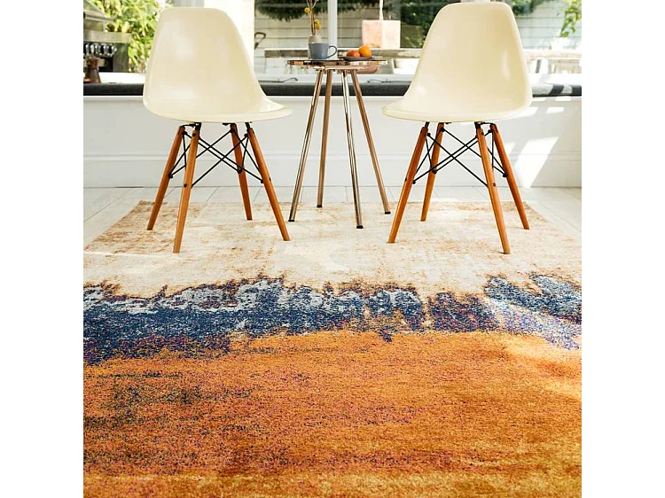 Abstract tapijt - 120x170cm - oranje, blauw, beige - Nova Distress