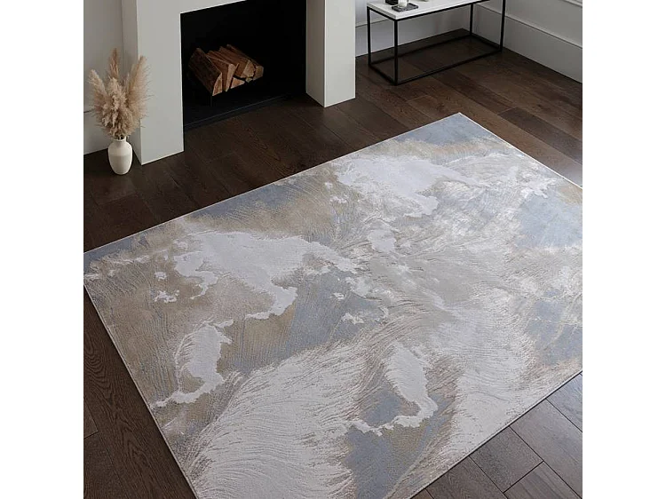 Abstract tapijt - 120x170cm - beige, grijs, zilver - Aurora Etch