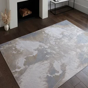 Abstract tapijt – 160x230cm – beige, grijs, zilver – Aurora Etch