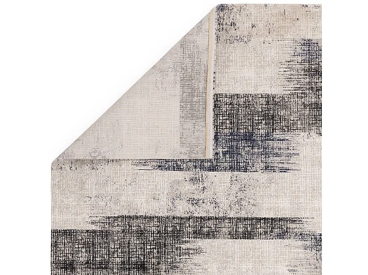 Abstract tapijt - 200x290cm - marineblauw, crème, zwart - Kuza Lines