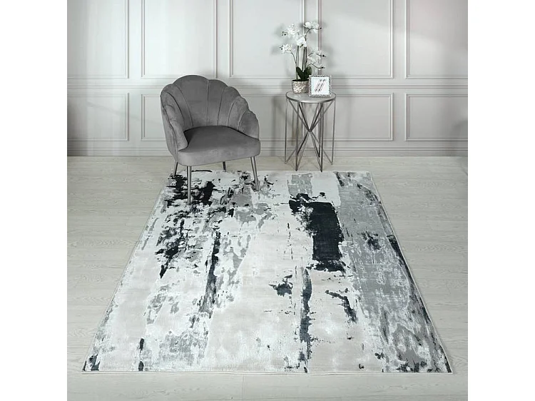 Abstract tapijt - 160x230cm - zilver, crème, wit, grijs - Aurora Glacier