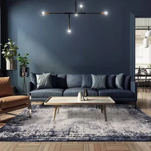 Abstract tapijt – 120x170cm – marineblauw, crème – Kuza Border