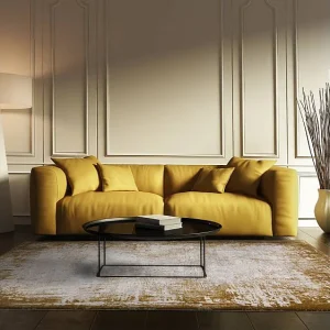 Abstract tapijt – 160x230cm – goud, crème – Kuza Border